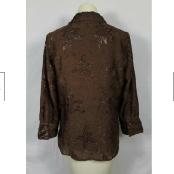 Coldwater Creek Brown Floral Artsy Crinkle Top S - Picture 4 of 5